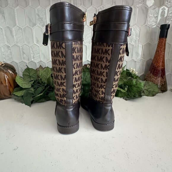 Michael Kors Logo Print Tall Children’s Riding Boots Brown Size 13 - Picture 5 of 8